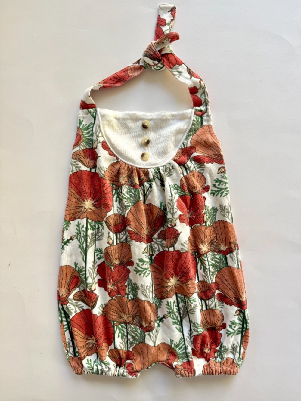 Kate Quinn Poppy Print Halter Bubble Romper Cream 6-12M
